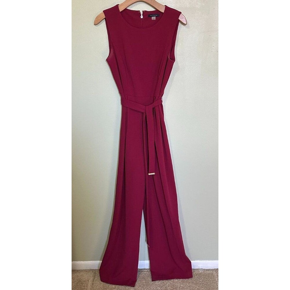 TOMMY HILFIGER Womens Belted Jumpsuit Red Size 8